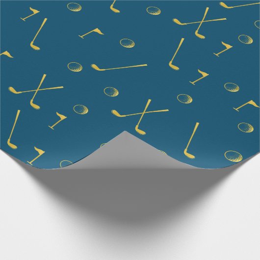 Elegant modern Gold Golf Pattern Golfer Blue Cadeaupapier (Hoek)