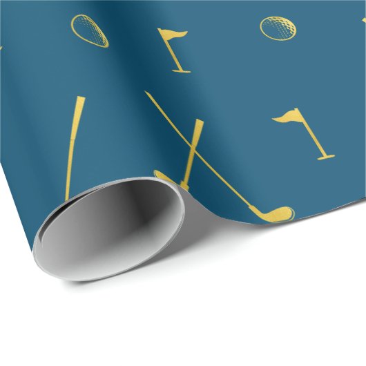 Elegant modern Gold Golf Pattern Golfer Blue Cadeaupapier (Rol Hoek)