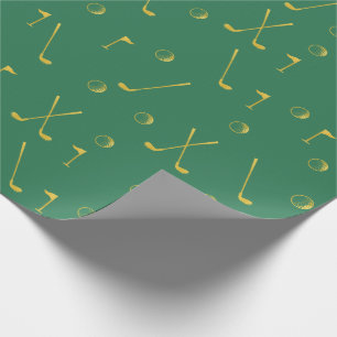 Elegant Modern Gold Golf Pattern Golfer Green Cadeaupapier