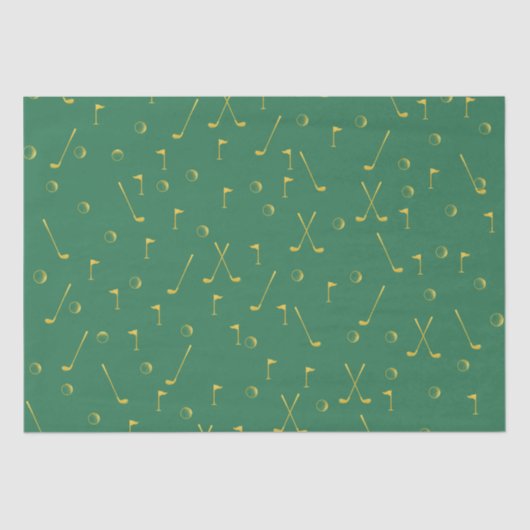 Elegant Modern Gold Golf Pattern Golfer Green Tissuepapier (Voorkant)