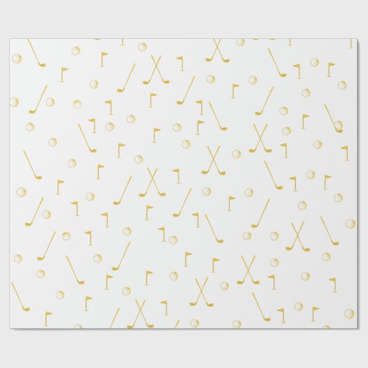 Elegant Modern Gold Golf Pattern Golfer White Cadeaupapier (Vlak)