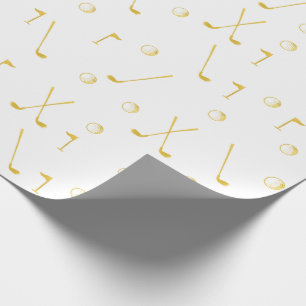 Elegant Modern Gold Golf Pattern Golfer White Cadeaupapier