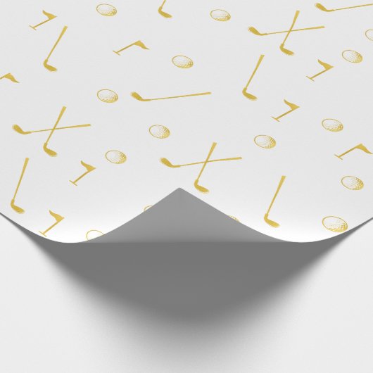 Elegant Modern Gold Golf Pattern Golfer White Cadeaupapier (Hoek)