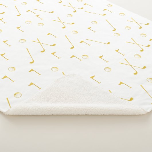 Elegant Modern Gold Golf Pattern Golfer White Sherpa Deken (3/4)