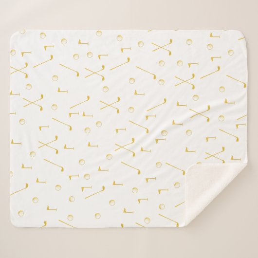 Elegant Modern Gold Golf Pattern Golfer White Sherpa Deken (Voorkant (horizontaal))
