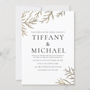 Elegant Modern Gold Leaf Wedding Invite Kaart