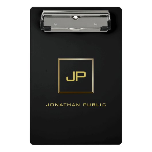Elegant Modern Gold Monogram Black Sjabloon Mini Klembord (Voorkant)