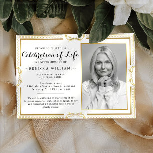 Elegant Modern Gold Photo Celebration of life Kaart