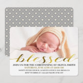 Elegant Modern Gold Script Photo Christening Kaart (Voorkant / Achterkant)