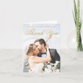 Elegant modern Gold Script Photo Wedding Bedankkaart (Voorkant)