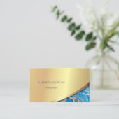 Elegant Modern Gold Stripe, Blue Marble Visitekaartje (Staand voorkant)