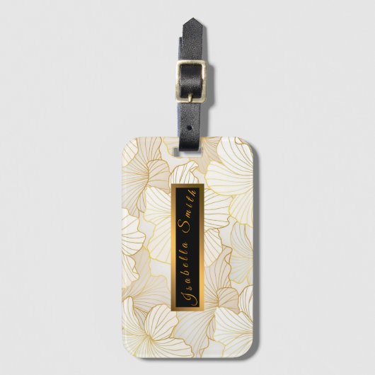 Elegant modern Gold White Floral Line Collectie Bagagelabel (Voorkant (verticaal))