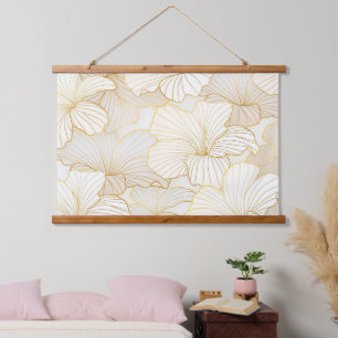 Elegant modern Gold White Floral Line Collectie Hangend Wandkleed