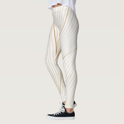 Elegant modern Gold White Leaves Line Collectie Leggings (Links)