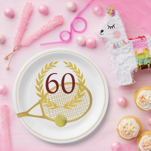 Elegant Modern Gold White Tennis 60e verjaardag Papieren Bordje (Feest)