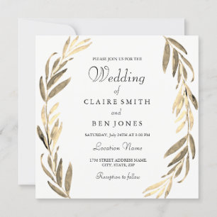 Elegant Modern Golden Leaf Wedding Invitation Kaart