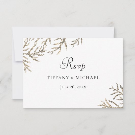 Elegant Modern Golden Leaf Wedding RSVP (Voorkant)