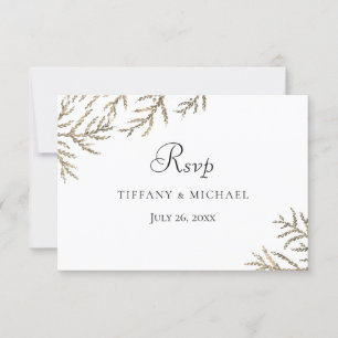 Elegant Modern Golden Leaf Wedding RSVP Kaartje