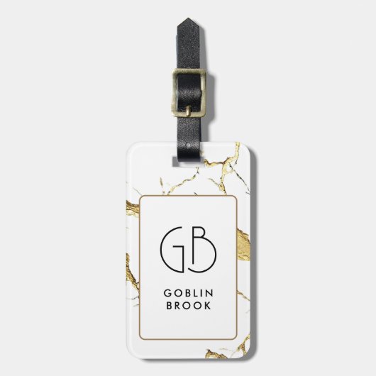 Elegant Modern Golden Veins Marble Pattern Name Bagagelabel (Voorkant verticaal)