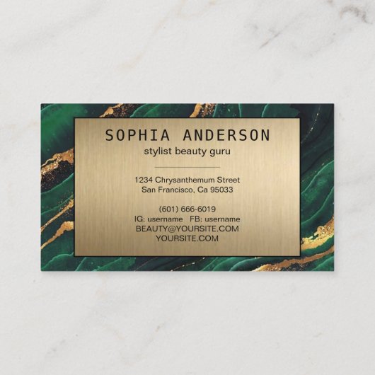 Elegant Modern GoldGlitter Navy Green Agate Golden Visitekaartje (Achterkant)