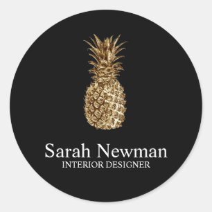 Elegant modern goud anananas zwart ronde sticker