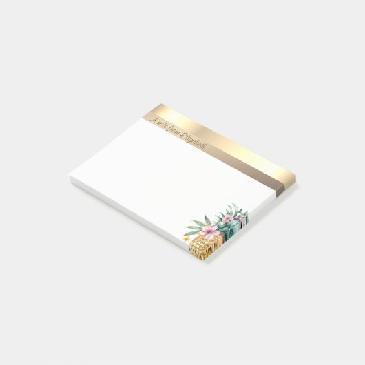 Elegant Modern Goud Bloemen Ananas Post-it® Notes (Schuin)