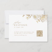 Elegant Modern Goud Bloemen Bruiloft QR code RSVP Kaartje (Voorkant)