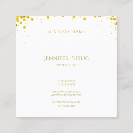 Elegant Modern Goud Confetti Hand Script Tekst Vierkante Visitekaartje (Achterkant)