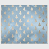 Elegant modern goud- en blauw kerstboompatroon cadeaupapier (Vlak)