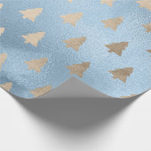 Elegant modern goud- en blauw kerstboompatroon cadeaupapier (Hoek)