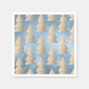 Elegant modern goud- en blauw kerstboompatroon servet