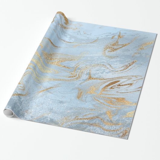 Elegant modern goud en lichtblauw marmer glitter cadeaupapier (Uitgerold)