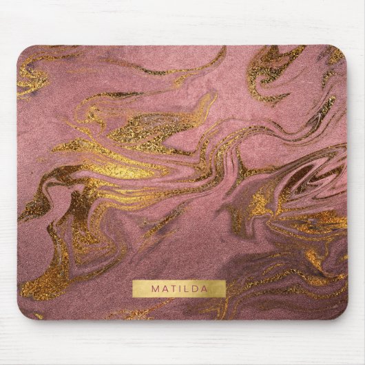 Elegant modern goud en roos goudmarmer muismat (Voorkant)