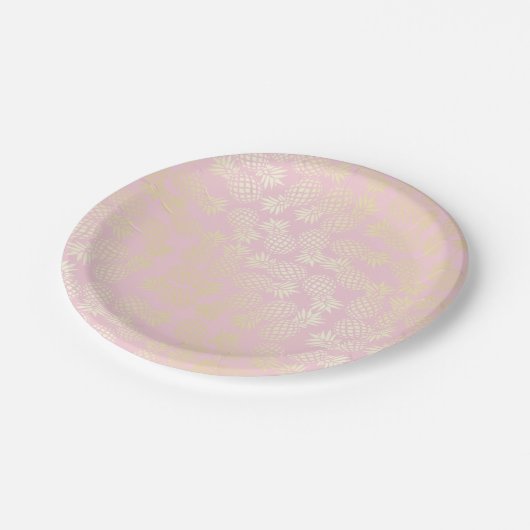 Elegant modern goud- en roze anananaspatroon papieren bordje (Gekanteld)