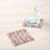 Elegant modern goud- en roze kerstboompatroon vierkante kartonnen onderzetter (Insitu)