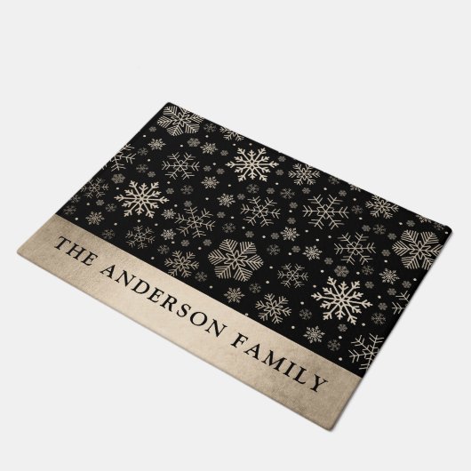 Elegant modern goud en zwarte sneeuwvlokken kerst deurmat (Schuin)