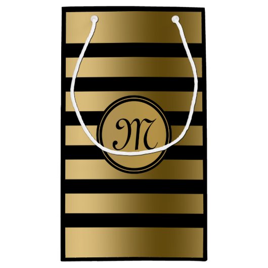 Elegant modern goud- en zwarte strippatroon klein cadeauzakje (Achterkant)