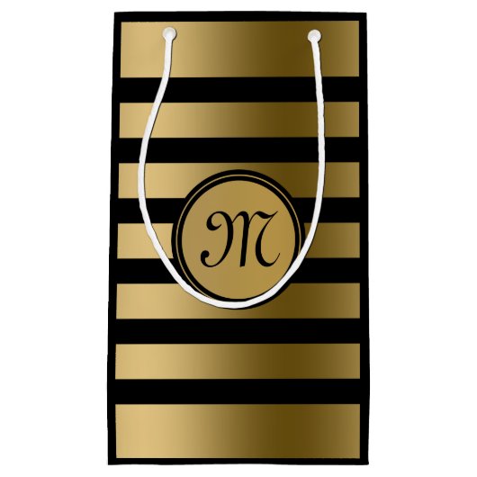 Elegant modern goud- en zwarte strippatroon klein cadeauzakje (Voorkant)