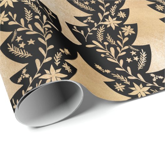 Elegant Modern Goud Kerstboom Bloemen Patroon Cadeaupapier (Rol Hoek)