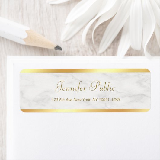 Elegant Modern Goud Marmer Handgeschreven Script C Etiket (Insitu)