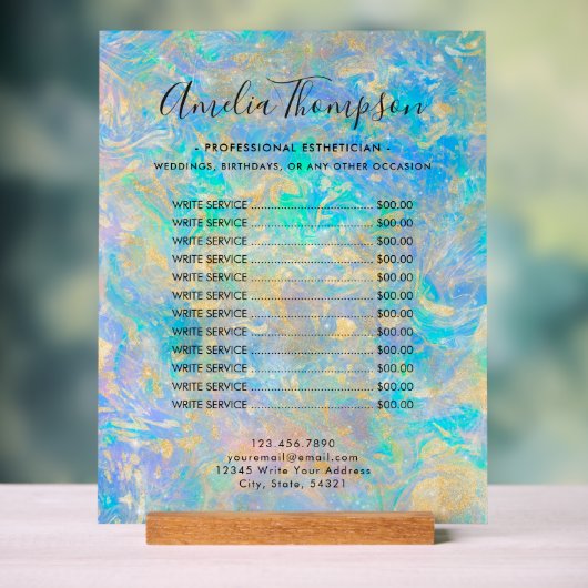 Elegant Modern Goud Opal Stone prijslijst Acryl Bord (Neutraal)