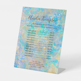 Elegant Modern Goud Opal Stone prijslijst Reclamebord Met Voetstuk