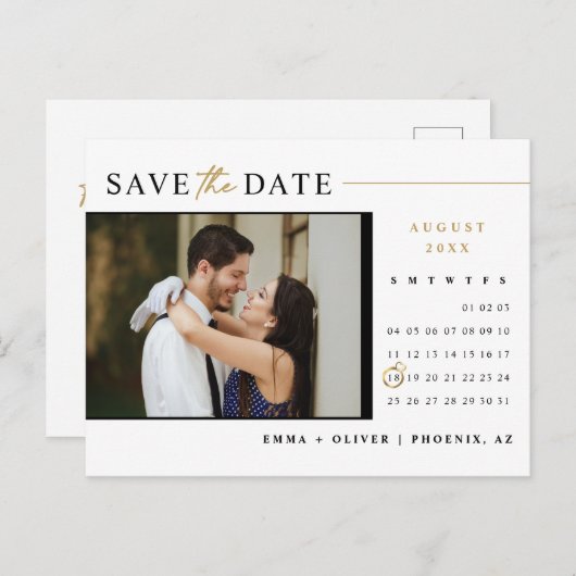 Elegant Modern Goud Save the Date Kalender QR Code Briefkaart (Voorkant / Achterkant)