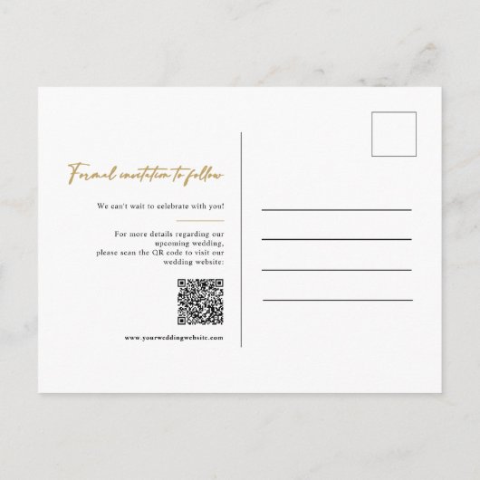 Elegant Modern Goud Save the Date Kalender QR Code Briefkaart (Achterkant)