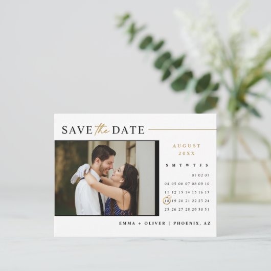 Elegant Modern Goud Save the Date Kalender QR Code Briefkaart (Staand voorkant)