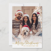 Elegant Modern Goud Script 2 Foto Kerstmis Feestdagenkaart (Voorkant)