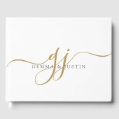 Elegant Modern Goud Script Initialen Naam Monogram Gastenboek (Voorkant)