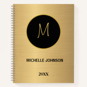 Elegant Modern Goud Zwart Professioneel Monogram Notitieboek