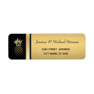 Elegant modern goud/zwarte anananasbruiloft etiket