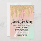 Elegant modern gouddiamant druppelt zoet zestien kaart (Voorkant)